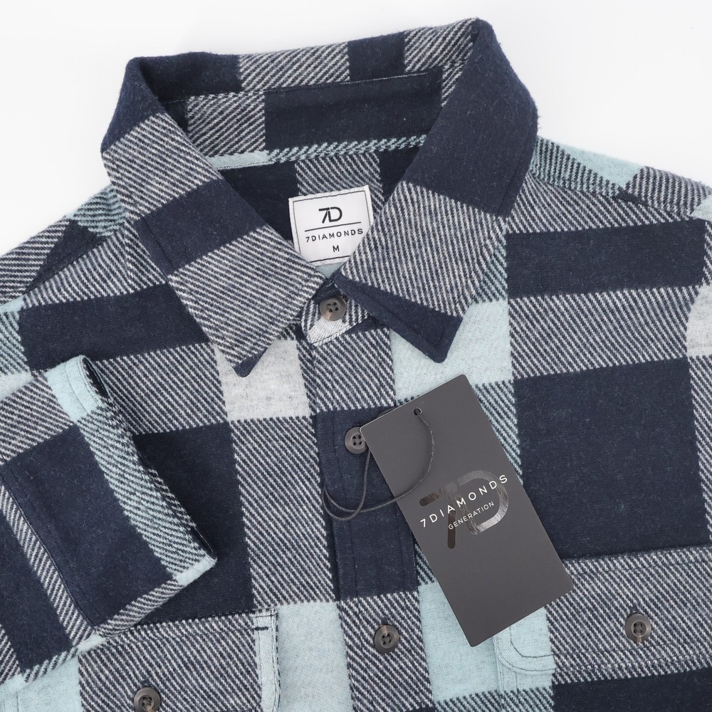 NEW 7 Diamonds Generation 4-Way Stretch Flannel Shirt Blue Long Sleeve Mens M